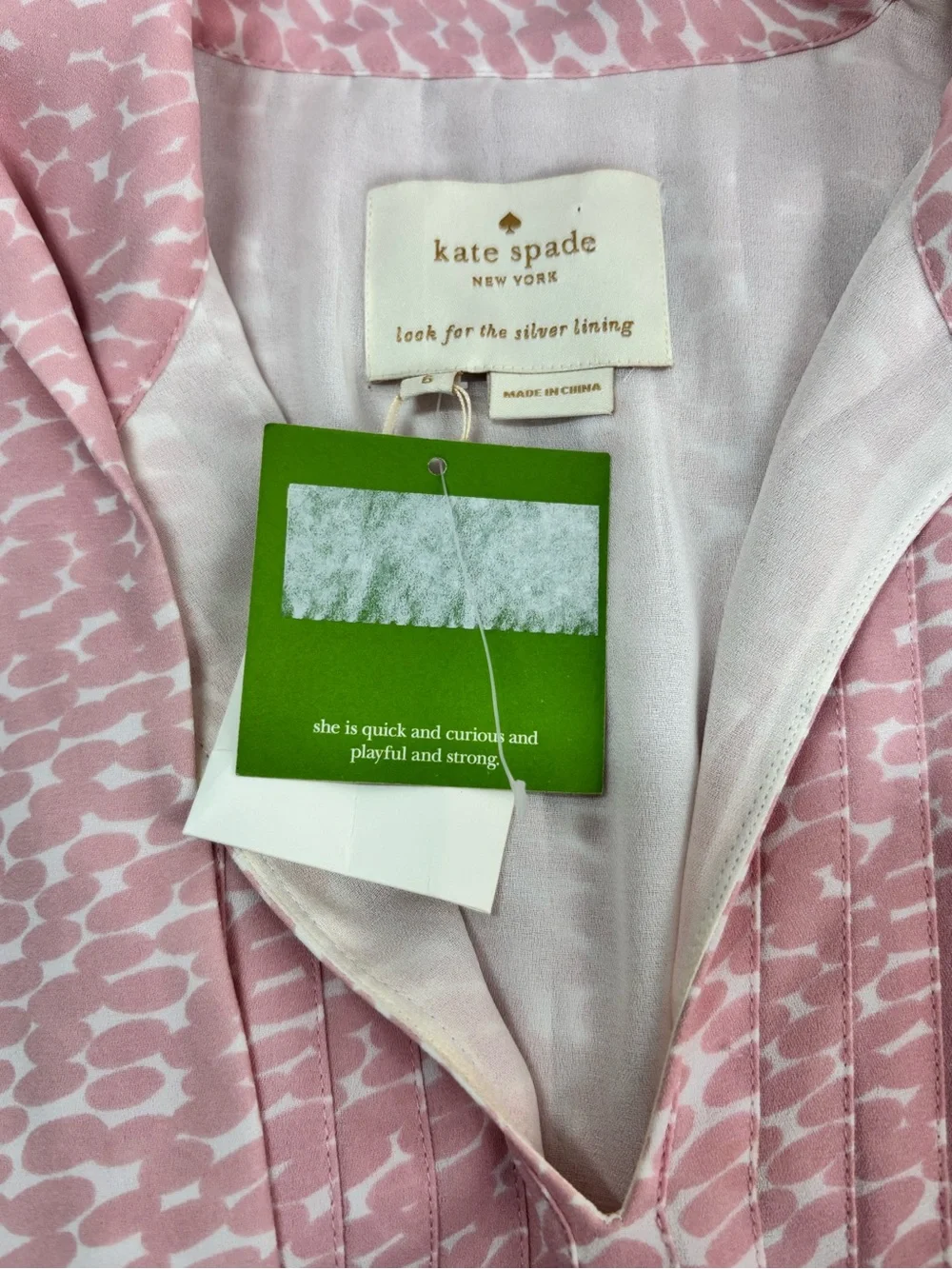 Kate Spade New York Womens Size 6 Pink Pleated Georgette Dress Tie Neck Coquette